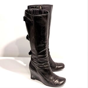 Spring black knee high wedge boots size 6.5
